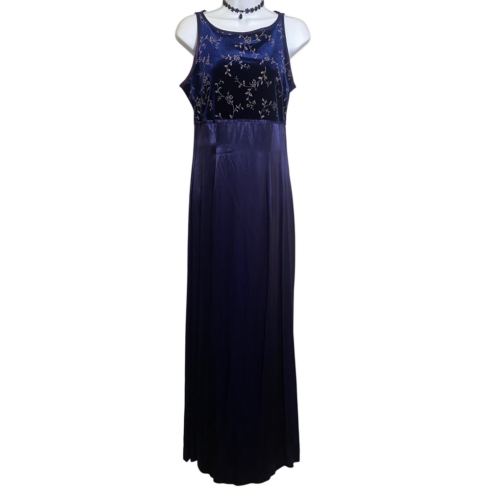 Vintage 90s Blue Maxi Dress Large Velvet Dark Feminine Fairy Whimsigoth Formal